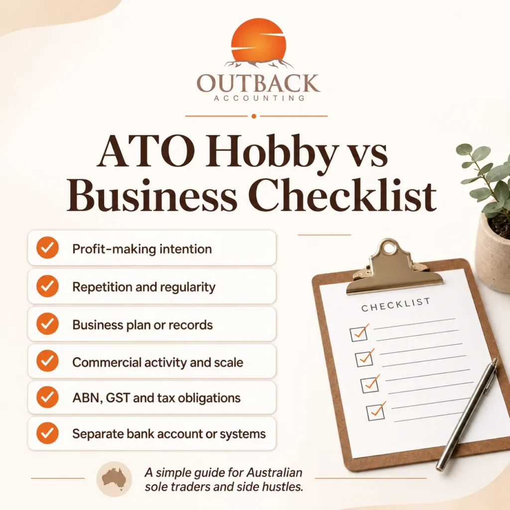 ATO hobby vs business checklist graphic