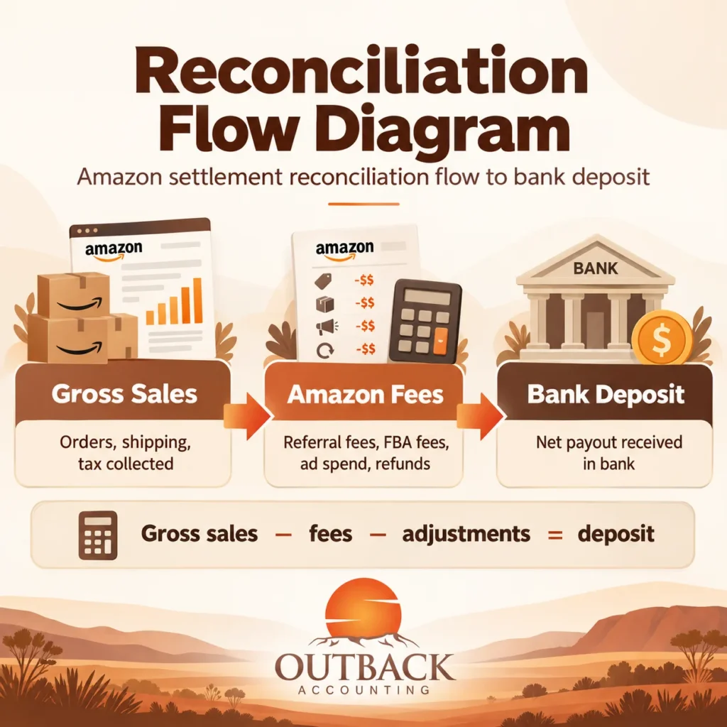 Amazon settlement reconciliation flow to bank deposit